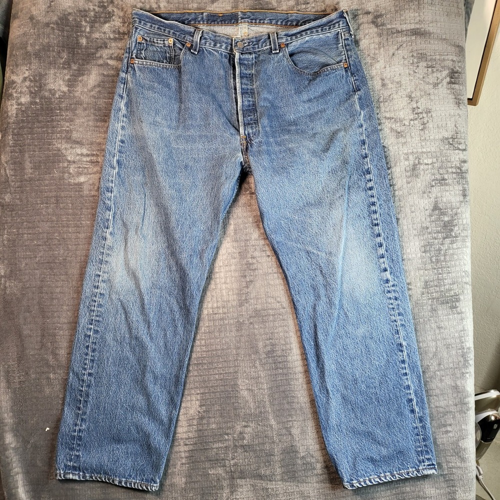Vintage 501 Denim Jeans 40 x 30 Light Wash Button Fly Distressed Wear